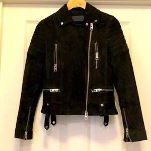 AllSaints woman black suede biker jacket in size 4